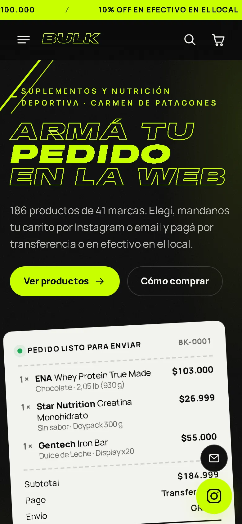El sitio de BULK visto en un teléfono